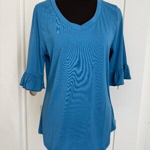 Women's Turquoise Blue V Neck T Shirt by Zeagoo Sz M NWT
